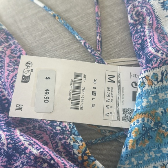 NWT Zara Blue Printed Midi Dress with Knot - Picture 7 of 10